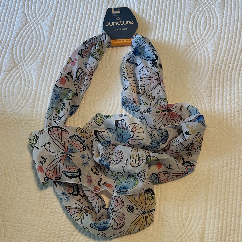 Juncture Butterfly Print Scarf - Blue and Pink
